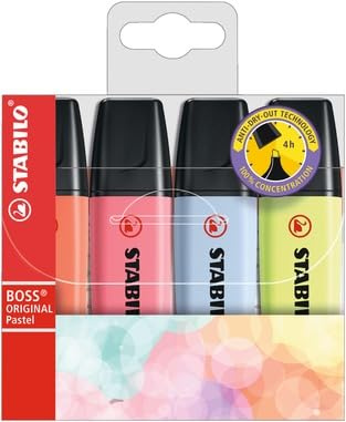 Stabilo® Textmarker BOSS® ORIGINAL - pastell 4 Farben sortiert; Packungsinhalt: 4 Farben