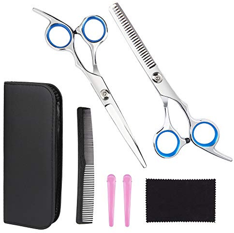 Haarschere Set Professionelle Friseurscheren Edelstahl Scharfe Haarschneideschere Ausdünnschere Effilierschere für Familien, Salon und Friseure