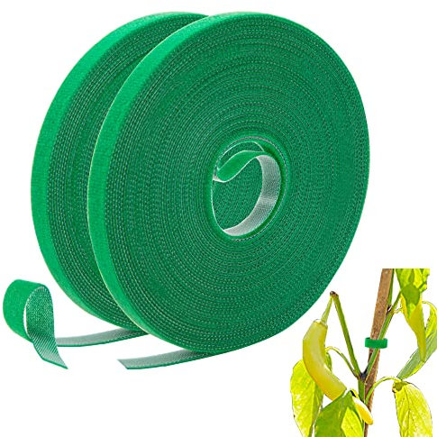 Heveer Attaches de Jardin pour Plantes Bande de Fixation Réutilisable 10mm de Large pour Plantes Grimpantes Longueur Totale 14,56m Vert