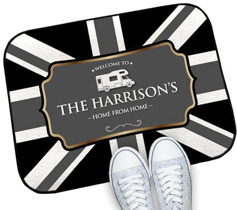 Personalised Campervan Mat - Grey Union Jack motorhome door mat Mat 44cm x 32cm - van life accessories