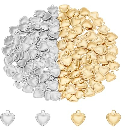 UNICRAFTALE Cirka 200 St 2 Färger Hjärta Charm 201/304 Rostfritt Stål Hängsmycken 1/1,2 Mm Litet Hål Hjärta Berlocker För Gör-Det-Själv Halsband Armband Örhänge Smyckestillverkning