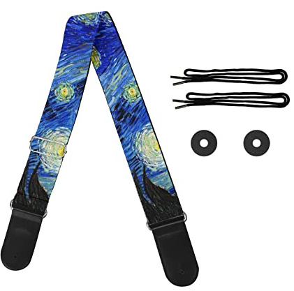 HUIACONG Bassgitarrengurt Personalisierte individuelle Gitarrengurte mit Lederende für Frauen Mädchen Geschenke, Van Gogh Sternenhimmel, One size