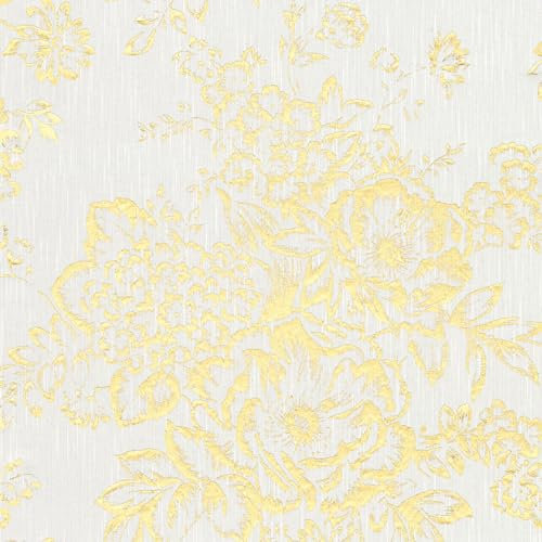 Papier peint baroque Profhome 306571-GU papier peint textile texturé au style baroque brillant or blanc 5,33 m2