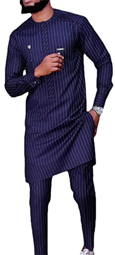VIVICOLOR Tenues Africaines pour Hommes - Ensemble Traditionnel Ankara Imprimé avec Chemise et Pantalon Tribal Dashiki - Survêtement
