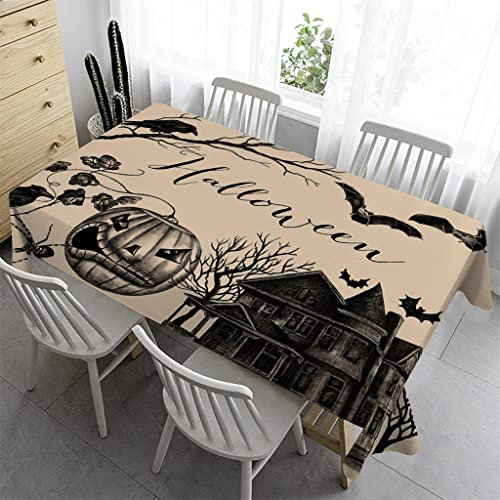 Syhi Qlty Outdoor Tischdecke 260 x 140 cm - Outdoor-Tischdecken Bierbank Tischdecke Geburtstag Wasserabweisender Stoff Tischdecke für Biertisch Draußen Party - Braun Halloween