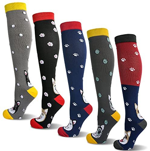 LEOSTEP 5 Paar Kompressionsstrümpfe für Damen und Herren Bunte Kompressionssocken mit Stützstrümpfe für Sport Laufen Reisen Flug