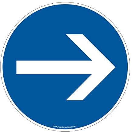 AUA SIGNALETIQUE - Panneau De Signalisation Circulaire en PVC 1.5 mm (Ø 240 mm, Flèche Direction)