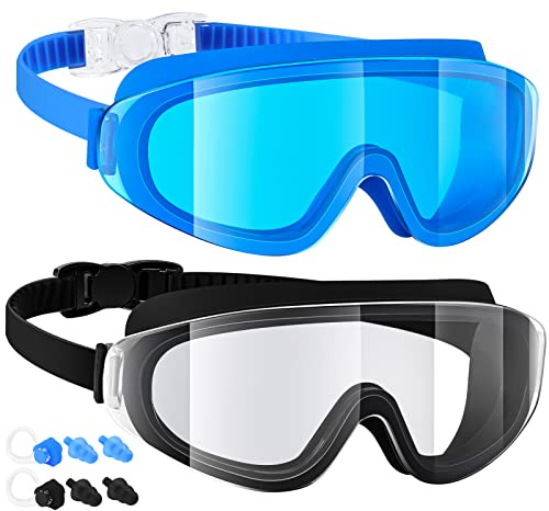 EasYoung Frameless Kids Swim Goggles, 2-Pack Swimming Goggles for Kids, Child, Boys or Girls From 6-12, Wide View Pool Goggle