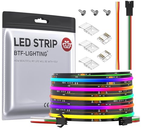 BTF-LIGHTING FCOB COB RGB Flexible WS2811 IC LED Streifen 24V 5m 630LEDs/M | Chasing Farbe Effekt LED Stripe, Hochdichtelicht, Schwarz PCB IP30 (ohne Netzteil & Controller)