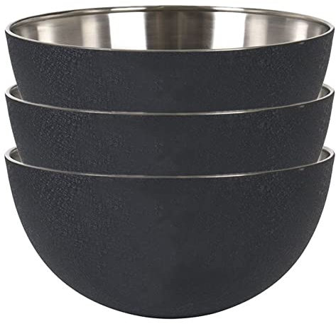 MGE - Cuenco de Cocina - Cuenco de Postre - Boles para Mezclar - Ensaladera - Acero - Set 3 - Ø 17 cm - Negro