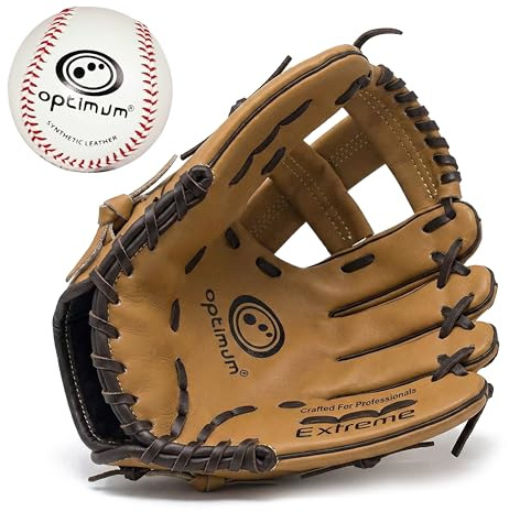 Optimum Extreme Baseball Glove & Ball Set – Left-Hand Catcher, Right-Hand Throw, Deep Pocket, Cushioned Palm, Training Baseball Included – Junior (7+)