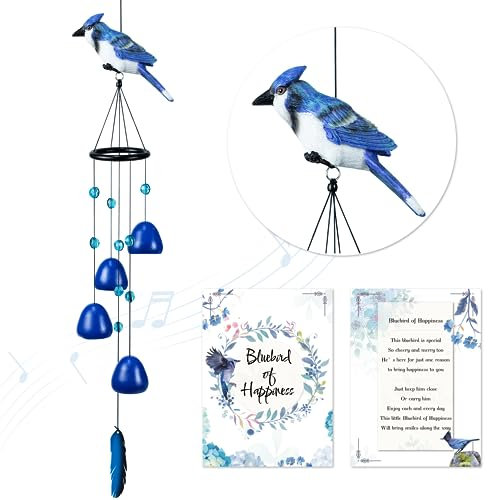 Efoleya Blue Bird vindspel för utsidan, Steller'Jay Bird presenter, trädgård uteplats bakgård hängande dekor