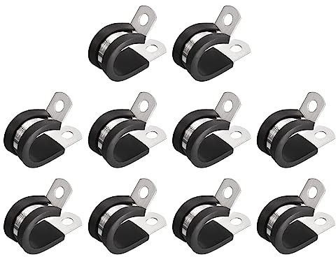 sourcing map 20Stk 5/8 (16mm) Rohrschellen Kabel Klemme 304 Edelstahl Gummi Gepolsterte Isolierklemme R Form Metall Klemme für Rohr Leitung Draht