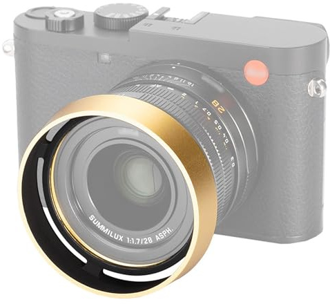 JJC Metall Runde Gegenlichtblende & Objektivdeckel Kompatibel mit Leica Q3 | Q3 Monochrom, Q-P, Ersetzt Runde Gegenlichtblende 19659, Sonnenblende, Gold