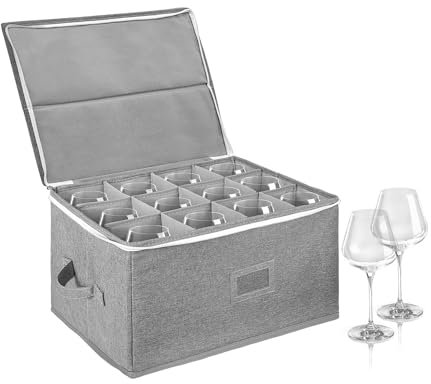 BOHEMIABY Vino Portabicchieri Scatole Trasloco, Impilabile Porta Calici con Partizione, Impilabileporta Bicchieri per 12 Bicchieri da Vino, Flute da Champagne, Guscio Rigido con Finestra per Etichett