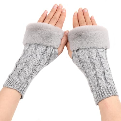 KBRPEY Halb Fingerlose Handschuhe Winter Pulswärmer Warm Weiche Strickhandschuhe Thermo Gestrickte Mit Fingerdaumenloch