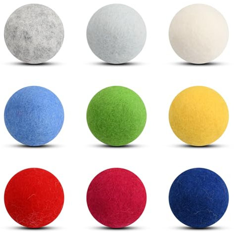 Chstarina 9 Stück Filzbälle, Filzbälle für Katzen, Katzenball, Katzenspielzeug, Katzenbälle aus Filz, Katzenball interaktiv, Rainbow Large Felt Balls for Cats, Felting and Garland, 9 Colors