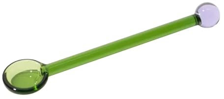 Cucharilla De Vidrio Cucharas agitadoras de vidrio coloridas, varilla mezcladora resistente al calor, cucharadita for café, té, yogur, helado, sal, azúcar, aperitivo, postre Cucharadita (Color : Gree