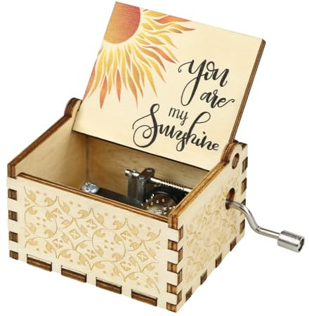 Xunboo Carillon in legno a manovella, stile retrò, con scritta in inglese You Are My Sunshine, regalo per bambini, mogli, mariti e amici (colorato)