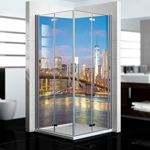 dedeco Paroi de douche imperméable Motif New York V1, 2 x 100 x 210 cm, paroi arrière de salle de bain pour remplacement du carrelage, mur décoratif, revêtement mural et plateau de douche en aluminium
