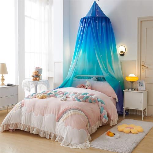 ENEN Baldachin Kinderzimmer Betthimmel Babybett für Jungen Mädchen, Mode Farbverlauf Weiche Hängende Kuppel Bettvorhang Kinder Spielzelte Kuschelecke Deko, Höhe 250 cm (Blauer Himmel)