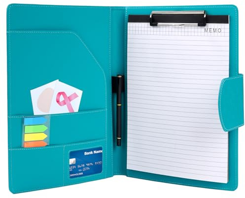 Agoer Porte-bloc A4 pour bloc-notes A4 avec fermeture magnétique, dossier en similicuir avec papier, onglets fléchés adhésifs, stylo pour organisateur d'entreprise, entretien, réunion, turquoise pâle