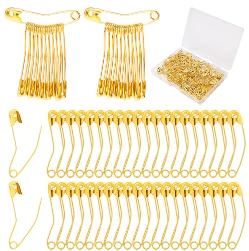 100st Gebogene Sicherheitsnadeln, 3,8cm Sicherheitsnadeln Nähen Edelstahl Quiltnadeln Gebogen Gebogene Nähnadeln Zubehör zum Quilten Stricken Nähen Basteln (Gold)