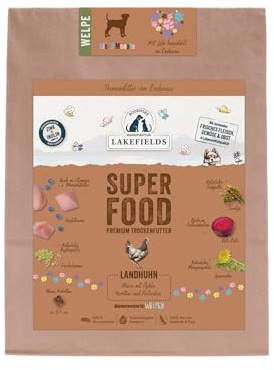 Lakefields SUPERFOOD | Premium Welpenfutter trocken | 61% Huhn | 4 x 1kg | Getreidefreies Trockenfutter für Welpen | Mit Leinsamen, Heidelbeeren & Bierhefe | Von Tierärzten entwickelt