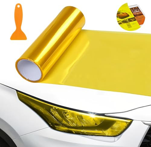 Film PVC pour Phare Teinté de Voiture - 120cm x 30cm - Vitre Solaire Imperméable (Jaune)