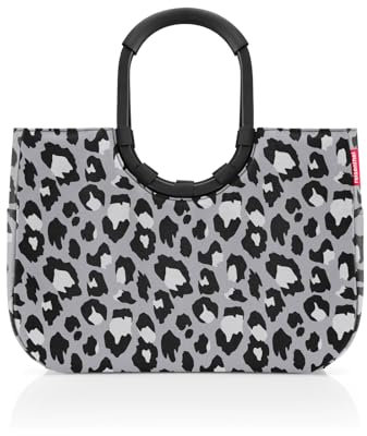 reisenthel loopshopper L frame leo nero – Stabile Tasche mit praktischen Fächern aus recycelten PET-Flaschen – Charmantes und wasserabweisendes Design