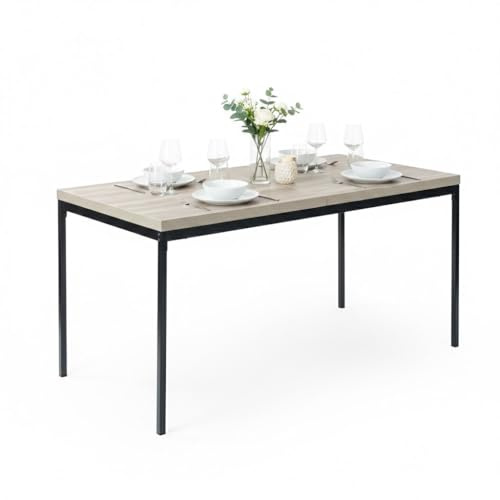 FurnitureR Moderner Esstisch mit grauem Holzmuster, stabiler Metallfuß, 150 x 75 x 75 cm, ideal für Küche & Esszimmer