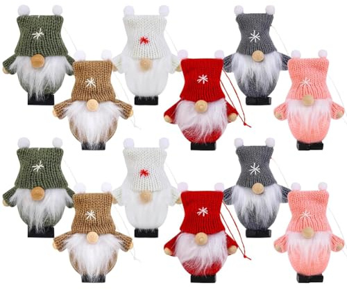 12 Stück Weihnachtsanhänger Dekoration Weihnachtsdeko Wichtel Christbaumschmuck, klein Strick Plüsch Baumanhänger Weihnachtsanhänger, für Ostern, Weihnachten