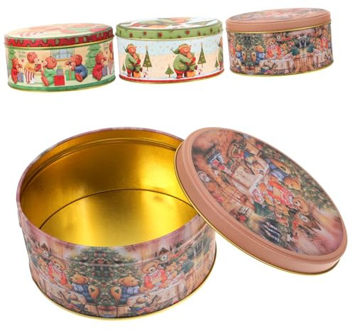 BRIGHTFUFU 4pcs Christmas Candy Storage Tins Festive Tinplate Cases for Cookies and Treats Adorned Holiday Patterns for Gifting and Decoration
