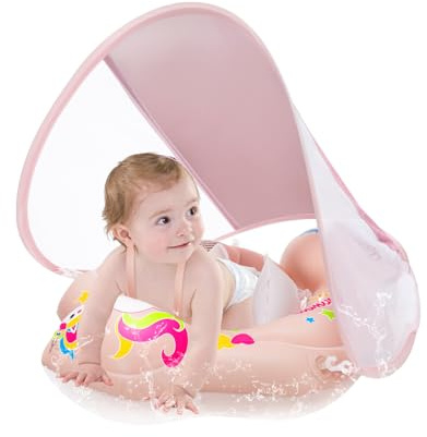 Lorrtta Bouée Bébé avec Auvent Amovible UPF 50+, Flotteur Ajustable pour Bébé, Bouée Piscine Gonflable avec Siège de Sécurité, Protection Solaire, Imperméable, Non Toxique, 3-36 Mois