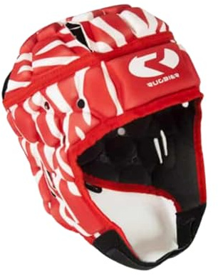 Rugbier - Air-Pro professionell rugbyhjälm - vuxna och ungdomar unisex, justerbar - vadderat huvudskydd - tigermodell rödvit (X-Small)
