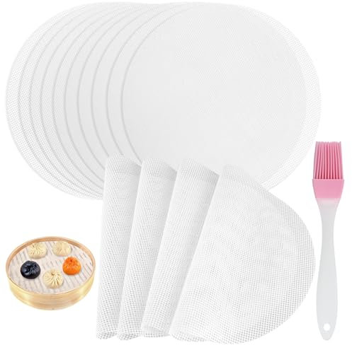 14 Pièces Cuisson Vapeur Mesh, 25cm Panier Vapeur Bambou Mat, Anti-Adhérent Paniers Cuit-Vapeur Steamer Maille Ronde, Cuiseur Vapeur Bambou Mesh pour Petits Pains Cuits à La Vapeur, Boulettes