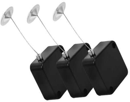FOYTOKI 3pcs Anti Theft Pull Box Retractable Cable Lock Steel Wire 1m Security Cable Lock for Mobiles Remote Controls Black Locking Clip and Iron Cap
