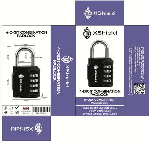 XShield 4-Digit Combination Padlock | Heavy-Duty Keyless Lock with 10,000 Code Options | Weather Resistant Alloy Body | Ideal for Lockers, Gates, Gym, Outdoor & Travel – Black (Pack of 2)