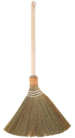 SAFIGLE Natural Corn Whisk Broom Handwoven Traditional Vietnamese Soft Bristle Sweeper with Handle for Indoor Floor Cleaning in Living Room Kitchen Bedroom
