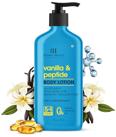 Botanic Hearth Vanilla & Peptide Body Lotion 16 fl oz | Soft & Smooth Skin | 5 Oil Blend & Butters | 5-in-1 Care | Paraben Free, Dye Free | Daily Moisturizing Lotion for All Skin Types