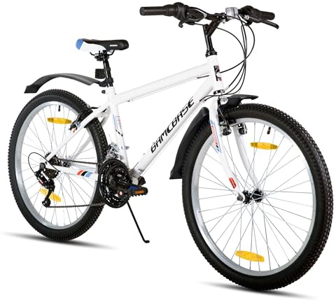 Hiland Mountain Bike 24 Pollici, 18 Marce, V-Brakes, Telaio in Acciaio ad Alto Tenore di Carbonio, Mountain Bike per Ragazzi e Adulti, Donna, Bianco