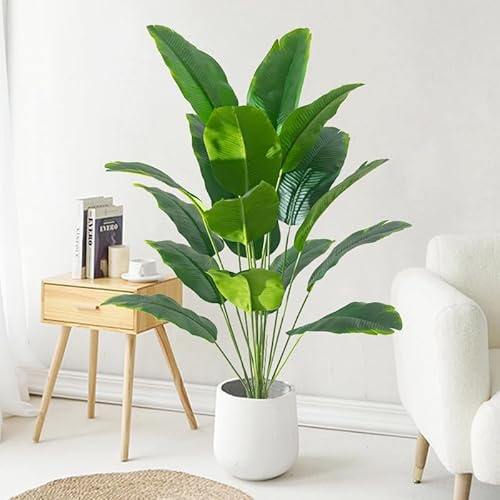 Pianta di palma tropicale artificiale, grande monstera finta con foglie realistiche al tatto, pianta decorativa per interni con cesto intrecciato (88 cm, 24 foglie)