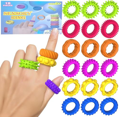18 Pièces Anneaux Sensoriels Anti Stress Jouets Sensoriels Fidget Rings en Silicone Extensibles pour Enfants et Adultes Bague Anti Stress Anxiété Discret Jouet Sensoriel pour Autisme École Maison