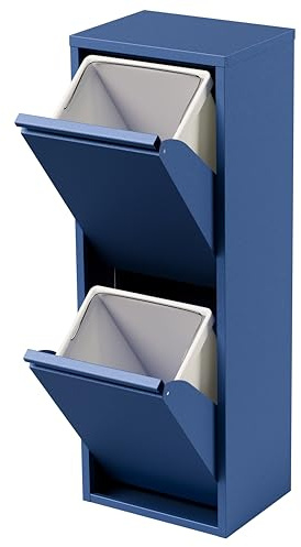 [en.casa] Mülltrennsystem Sollentuna Mülleimer 2 Fächer Küche 2 x 14 L Abfalleimer Müllschrank schmal 93 x 33 x 25 cm Metall Nachtblau