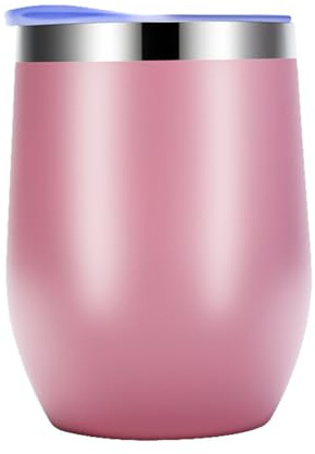 Jooehyer Coquetier Double Couche en Acier Inoxydable, Tasse Isolée sous Vide, Vin Rouge, Coquetier, Gobelet à Café avec Couvercle Rose