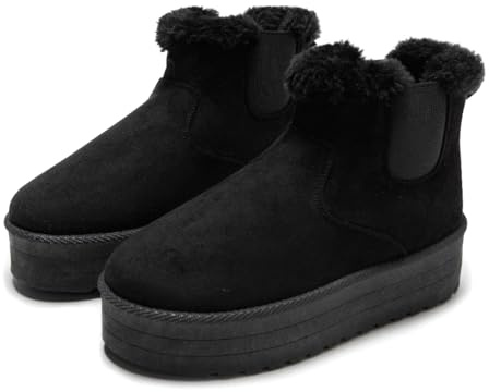 LUNATECH Womens Ankle Boots Winter Boots Warm Faux Fur Lining Slip On Snow Boots Platform Boots For Women Comfort (BLACK, One Size, Adult, Women, 5, Numeric, UK Footwear Size System, Medium)
