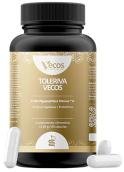 Enzimas Digestivas con Probióticos TOLERIVA® con Tolerase® G, Bromelina, Papaína, Alcaravea y Cromo para Digestión del Gluten y Bienestar Intestinal (60 Cápsulas (1 Bote).)