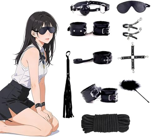 Quintrost 11 Piezas SM Bondage Kit, BDSM Bondage Set Erótico Juguetes Sexuales para Parejas, Sexuales de Bondage Set Restraints Kits con Esposas Máscara de Ojos (Negro)