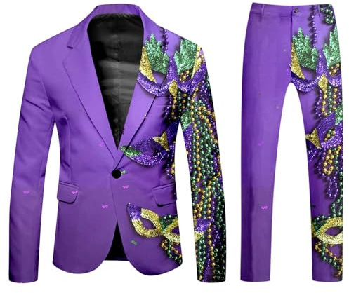 Generisch Anzug Kostüm Herren Lustiger Masken Anzug Prom Suits Faschingskostüme mit Bunten Drucken 60er Jahre Outfit, Party Jacke und Hose, Karneval, Mottoparty, Mardi Gras