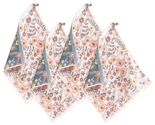 SLIAXINT 4 PCS strofinacci cucina double face in cotone 100% 42 x 38 cm assorbenti e resistenti canovacci con motivi floreali panni riutilizzabili per asciugare piatti e superfici in cucina quotidiana